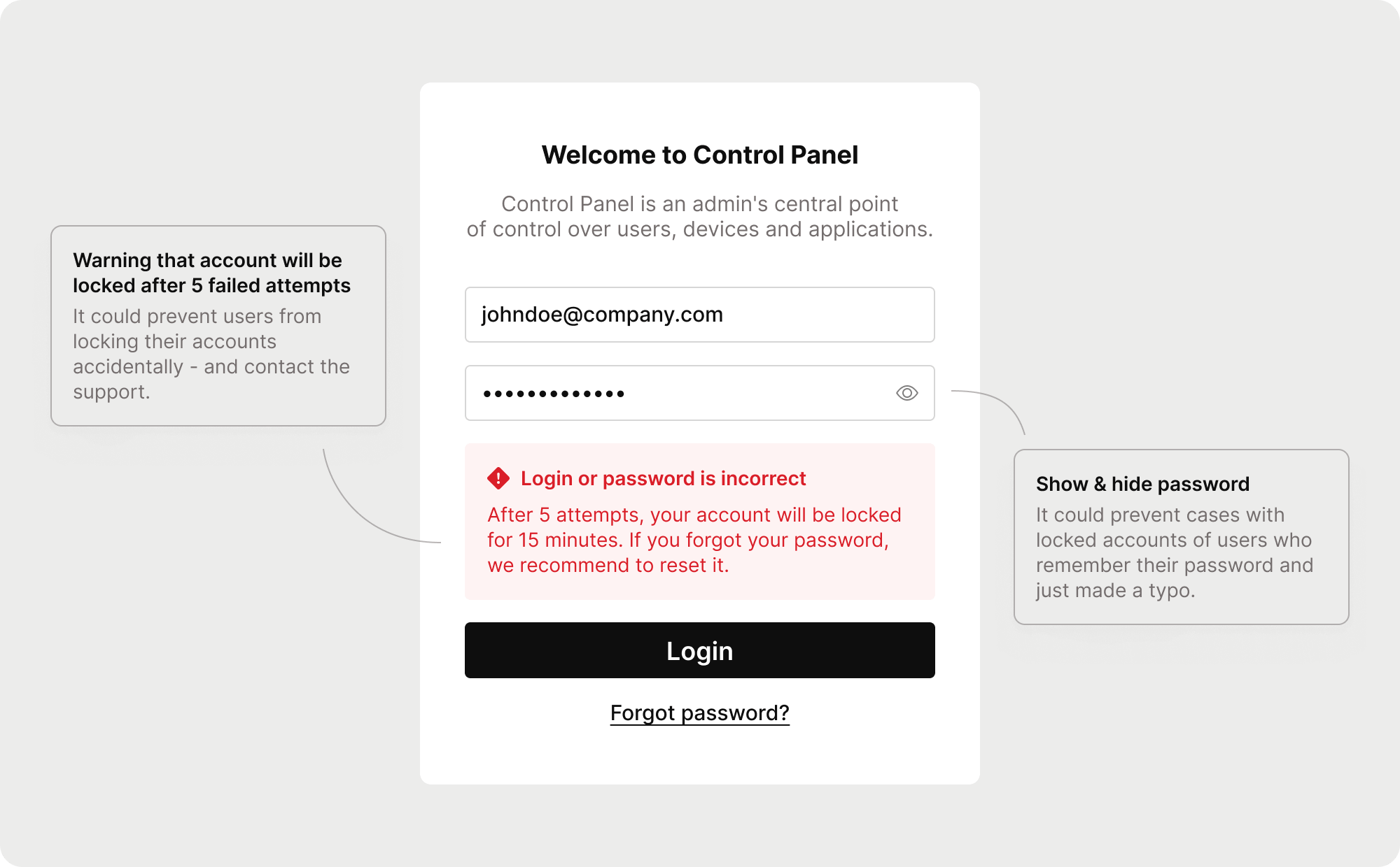 Redesigned login form step 1