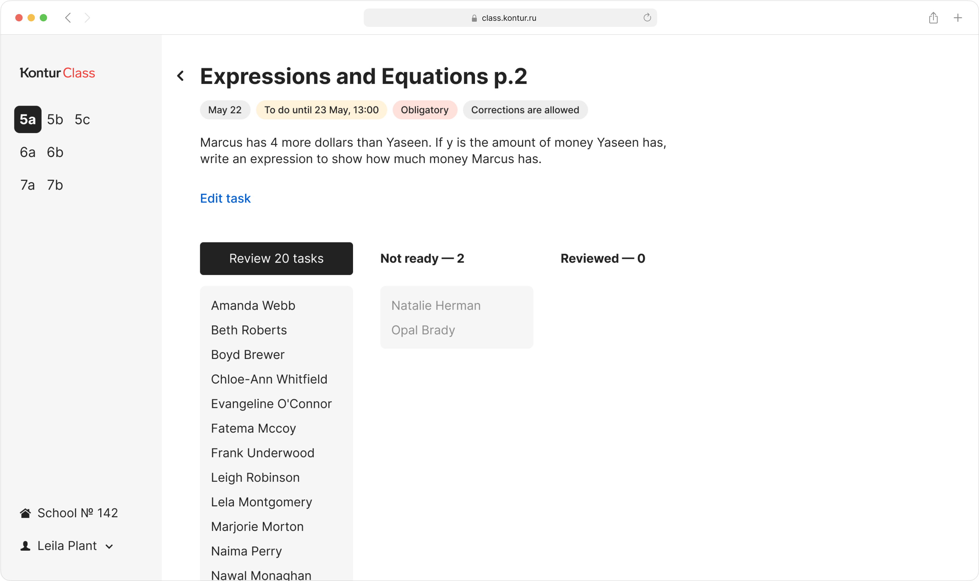Teacher's UI design for managing tasks
