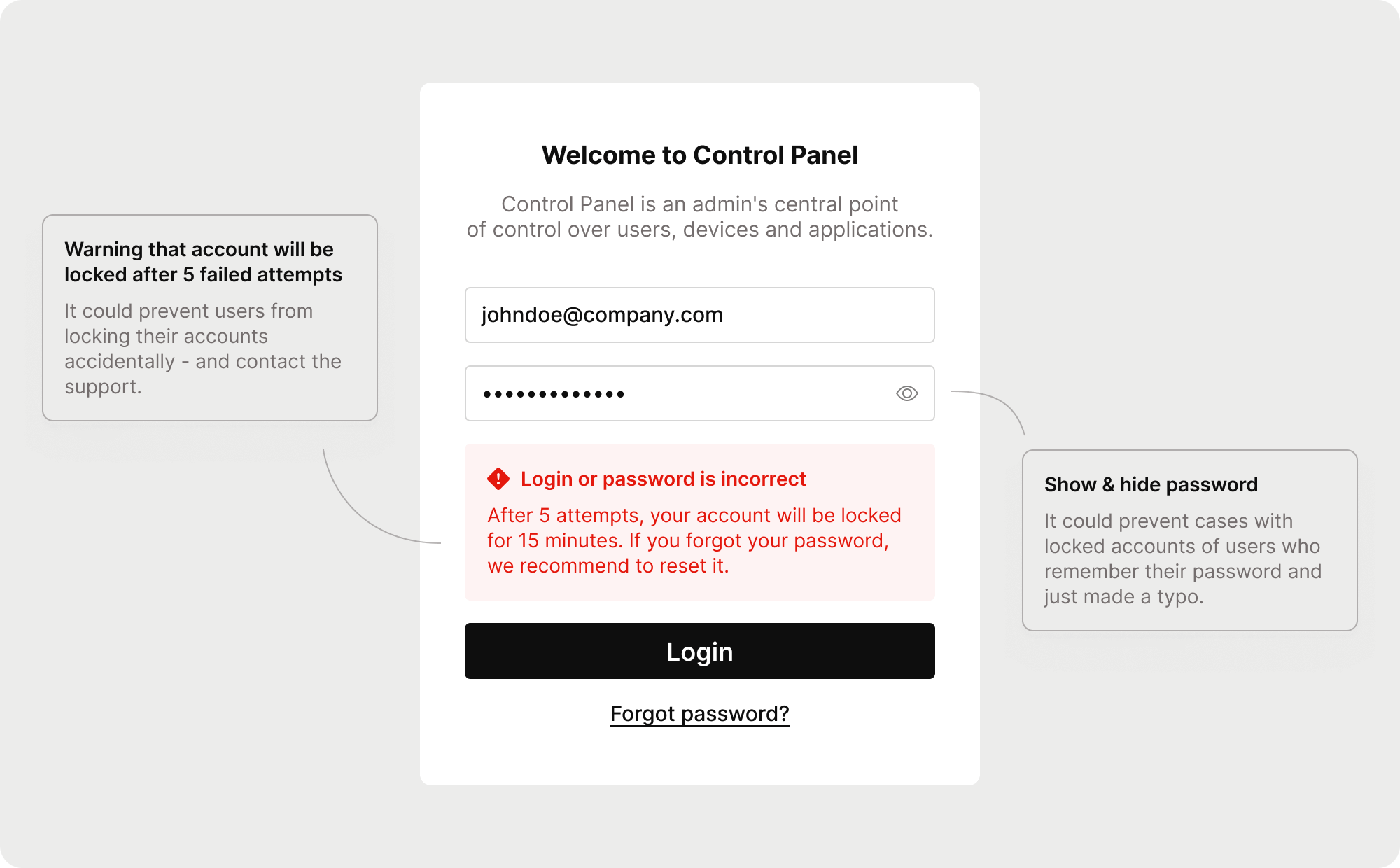 Redesigned login form step 1